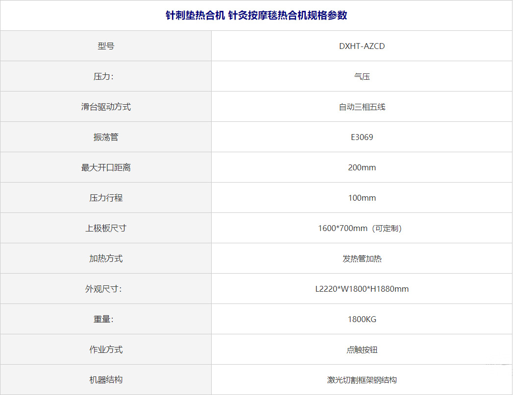 针刺垫热熔机热合机参数